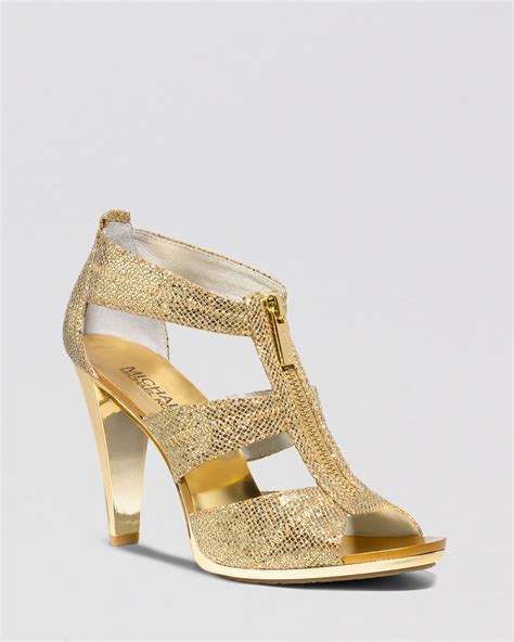 michael kors gold zipper heels|Michael Kors open toe heels.